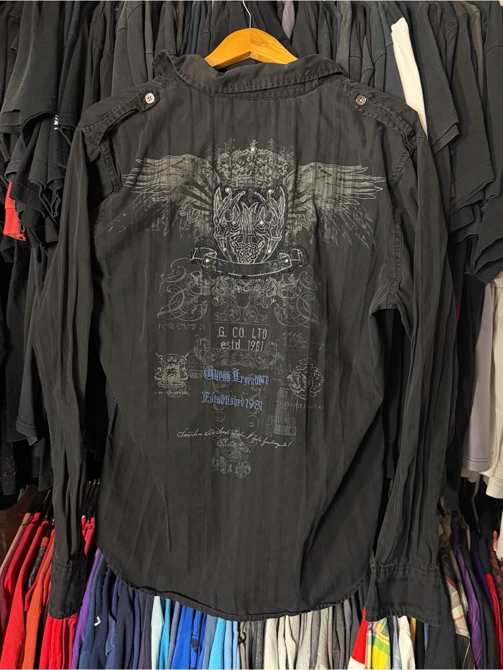 Guess Gothic Button Up Shirt Men’s Large Black Y2K Grunge Emo 00s Jesse Pinkman